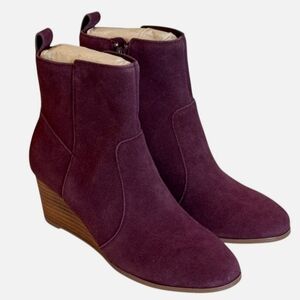 Violet & Red NEW Women's Suede Wedge Heel Boot Burgundy Leather Pull On Size 10